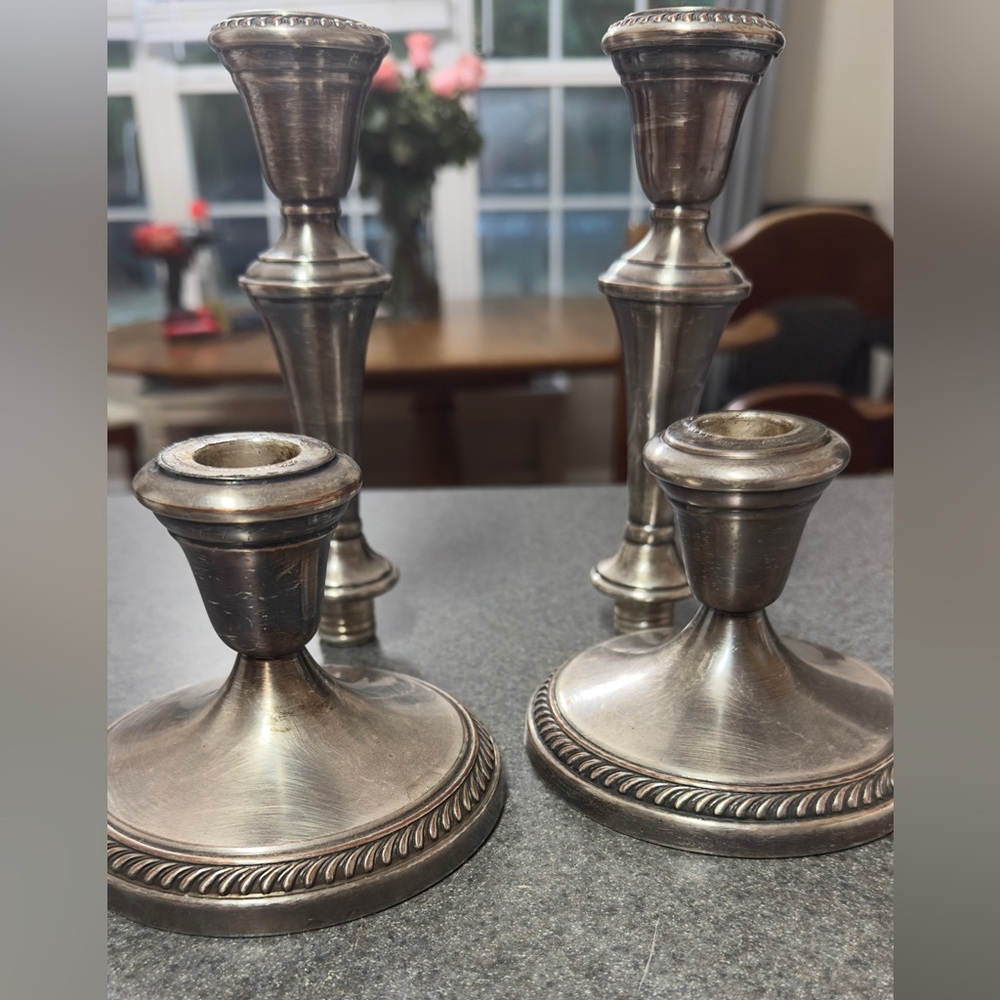 FB Rogers convertible candle sticks silver over copper 10 inches tall